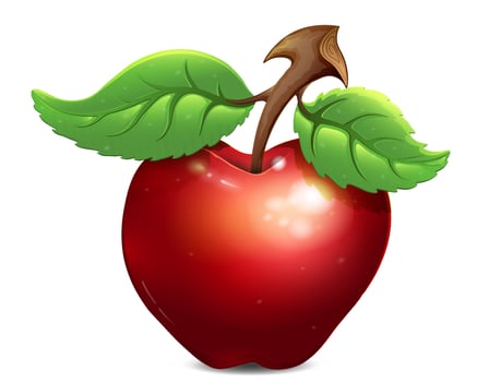 Cute cartoon red apple with green leaves. Isolated. vector