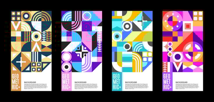set of abstract geometric pattern poster design with touch of bright color variant composition. Useful for design of posters, presentations, backgrounds, flyers, etc. vector