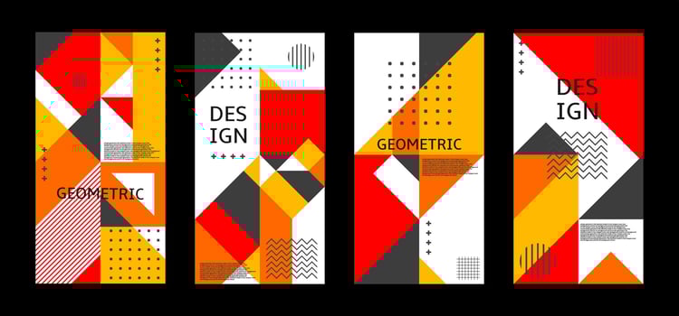 set of abstract geometric pattern poster design with touch of bright color variant composition. Useful for design of posters, presentations, backgrounds, flyers, etc. vector