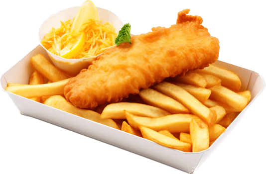 Fish and chips png with AI generated.