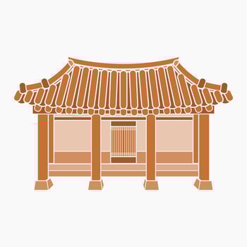 Editable Front View Traditional Hanok Korean House Building Vector Illustration in Flat Monochrome Style for Artwork Element of Oriental History and Culture Related Design