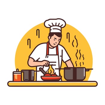 chef cooking in the kitchen, flat art design vector
