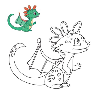 Coloring book for children, cartoon character, cute animal, little dragon vector