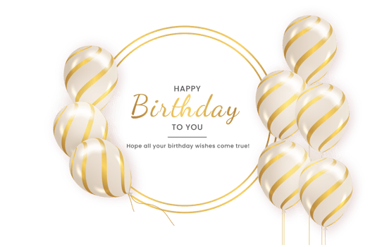 happy birthday   design. happy birthday to you text with elegant gold balloons. png