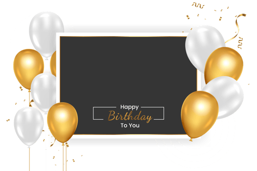 happy birthday   design. happy birthday to you text with elegant gold balloons. png