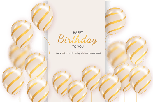 happy birthday   design. happy birthday to you text with elegant gold balloons. png