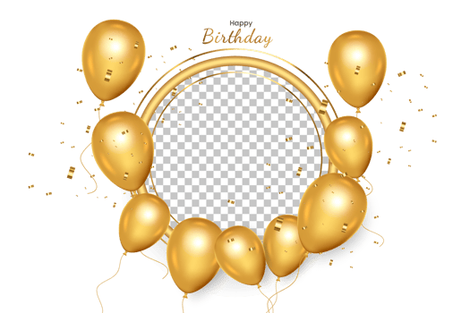 happy birthday   design. happy birthday to you text with elegant gold balloons. png