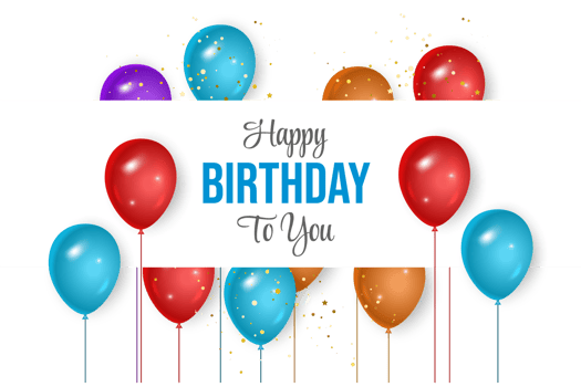 birthday  background design. happy birthday to you text with elegant air balloons. png