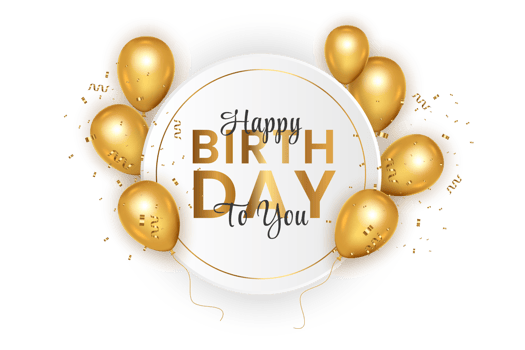Birthday  background design. happy birthday to you text with elegant gold balloons. png