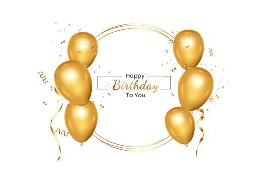 Birthday  background design. happy birthday to you text with elegant gold balloons. png