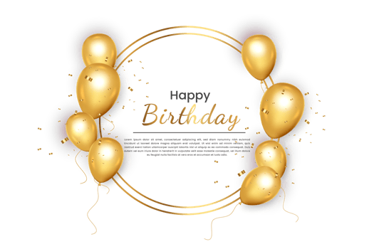 Birthday  background design. happy birthday to you text with elegant gold balloons. png