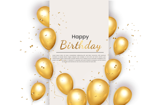 Birthday  background design. happy birthday to you text with elegant gold balloons. png