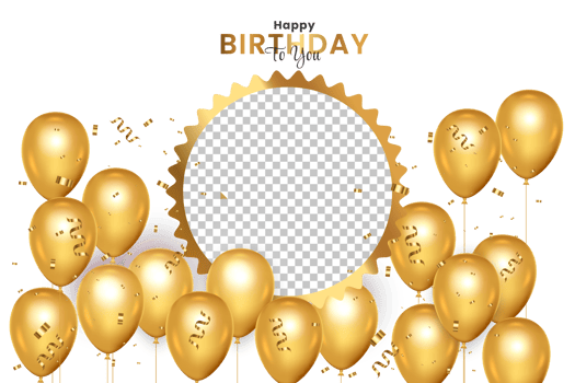 Birthday  background design. happy birthday to you text with elegant gold balloons. png