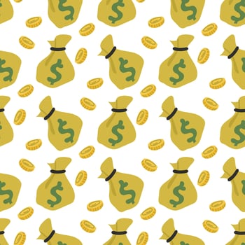 A pattern with money bags with a pattern in the form of a US dollar sign, repeating seamless in sand color for any design. Vector geometric illustration. Printing on textiles and paper