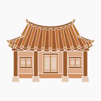 Editable Vector Illustration of Flat Monochrome Style Front View Traditional Hanok Korean House Building for Artwork Element of Oriental History and Culture Related Design