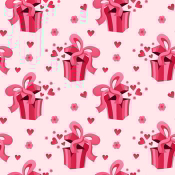 Valentine s Day seamless pattern. Pink gift with ribbon. Vector. Can be used to create charming and romantic designs for greeting cards, gift wrapping, stationery, or other love-themed materials. vector