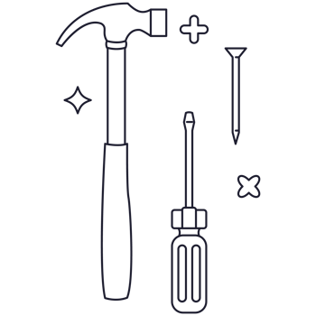 Hammer and Nails Toolkit 2D Outline Illustrations png