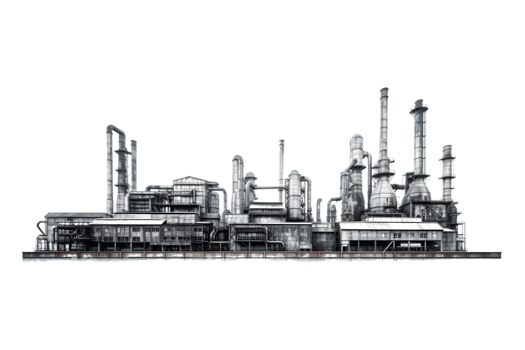 industrial plant isolated on a transparent background, Oil and gas industry,refinery factory,petrochemical plant area png