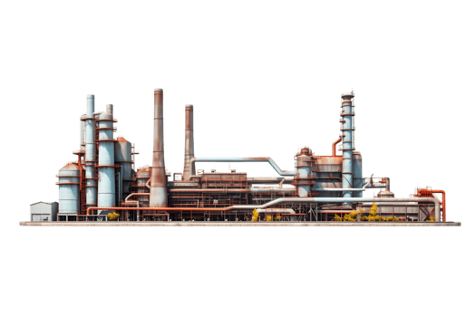 industrial plant isolated on a transparent background, Oil and gas industry,refinery factory,petrochemical plant area png