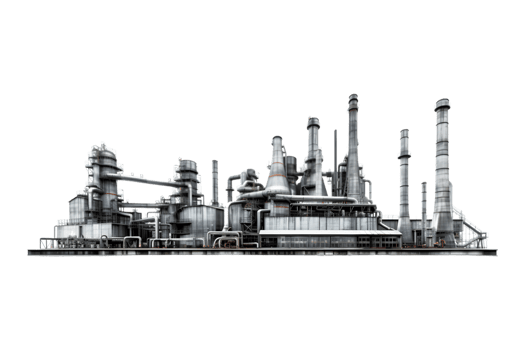 industrial plant isolated on a transparent background, Oil and gas industry,refinery factory,petrochemical plant area png