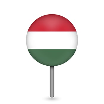 Map pointer with contry Hungary. Hungary flag. Vector illustration.