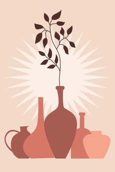 Plant, bottle, vase pattern background, Boho minimalist vase illustration for  design nursery wall decor, t shirt print, shop flyer, contemporary poster etc vector