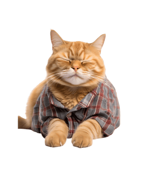 cute and funny cat sleeping still wearing shirt isolated on a transparent background png