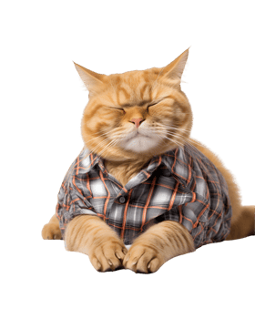cute and funny cat sleeping still wearing shirt isolated on a transparent background png