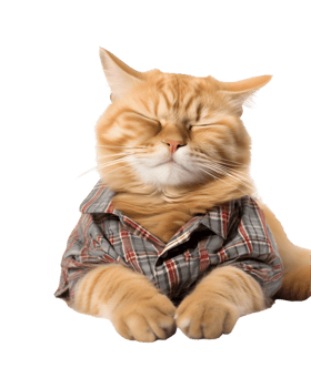 cute and funny cat sleeping still wearing shirt isolated on a transparent background png