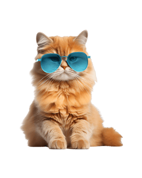 cat sitting relaxed wearing glasses looking cool isolated on a transparent background png