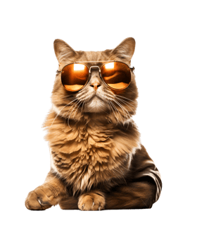 cat sitting relaxed wearing glasses looking cool isolated on a transparent background png