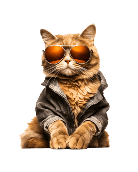 cat sitting relaxed wearing glasses looking cool isolated on a transparent background png
