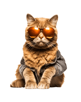 cat sitting relaxed wearing glasses looking cool isolated on a transparent background png
