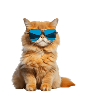cat sitting relaxed wearing glasses looking cool isolated on a transparent background png