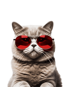 close-up photo of a cool cat posing wearing glasses and looking cool isolated on a transparent background png