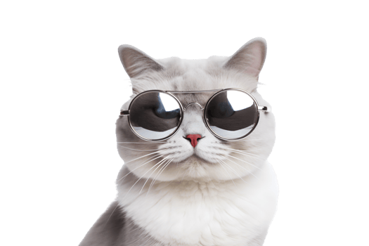 close-up photo of a cool cat posing wearing glasses and looking cool isolated on a transparent background png