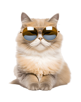 close-up photo of a cool cat posing wearing glasses and looking cool isolated on a transparent background png