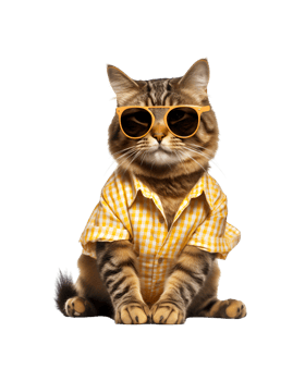 close-up photo of a cool cat posing wearing glasses and looking cool isolated on a transparent background png