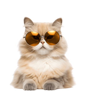 close-up photo of a cool cat posing wearing glasses and looking cool isolated on a transparent background png