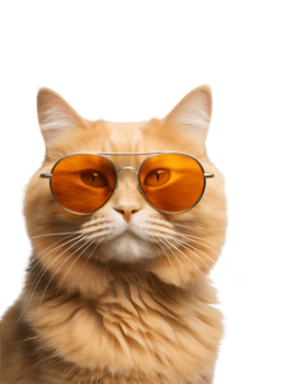 close-up photo of a cool cat posing wearing glasses and looking cool isolated on a transparent background png