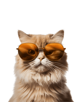 close-up photo of a cool cat posing wearing glasses and looking cool isolated on a transparent background png
