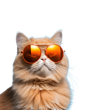close-up photo of a cool cat posing wearing glasses and looking cool isolated on a transparent background png