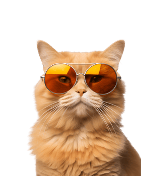 close-up photo of a cool cat posing wearing glasses and looking cool isolated on a transparent background png