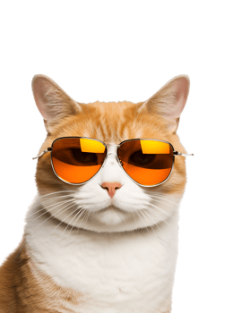 close-up photo of a cool cat posing wearing glasses and looking cool isolated on a transparent background png