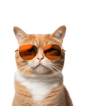 close-up photo of a cool cat posing wearing glasses and looking cool isolated on a transparent background png