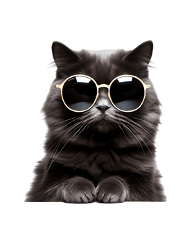 close-up photo of a cool cat posing wearing glasses and looking cool isolated on a transparent background png