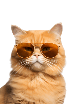 close-up photo of a cool cat posing wearing glasses and looking cool isolated on a transparent background png