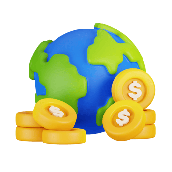 Global Economy, globe with dollar gold coins isolated. Business and finance icon concept. 3D Render illustration png