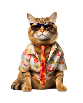 portrait of a cool cat wearing summer clothes and sunglasses isolated on a transparent background png