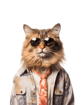 portrait of a cool cat wearing summer clothes and sunglasses isolated on a transparent background png